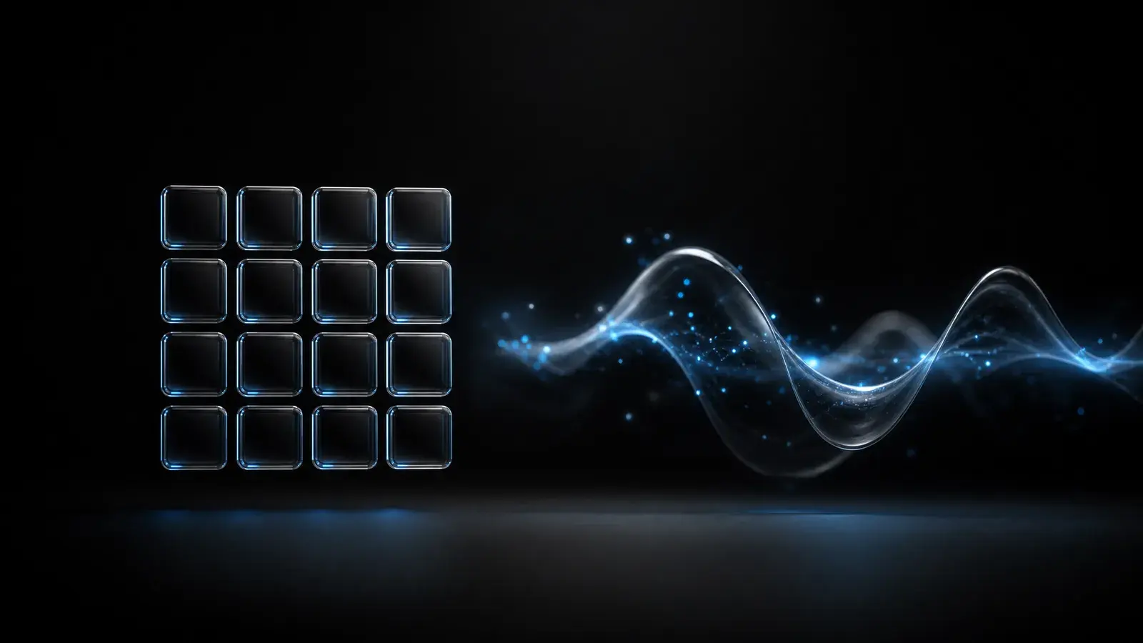 Clavier téléphonique en verre dont les touches se dissolvent en une onde sonore lumineuse
