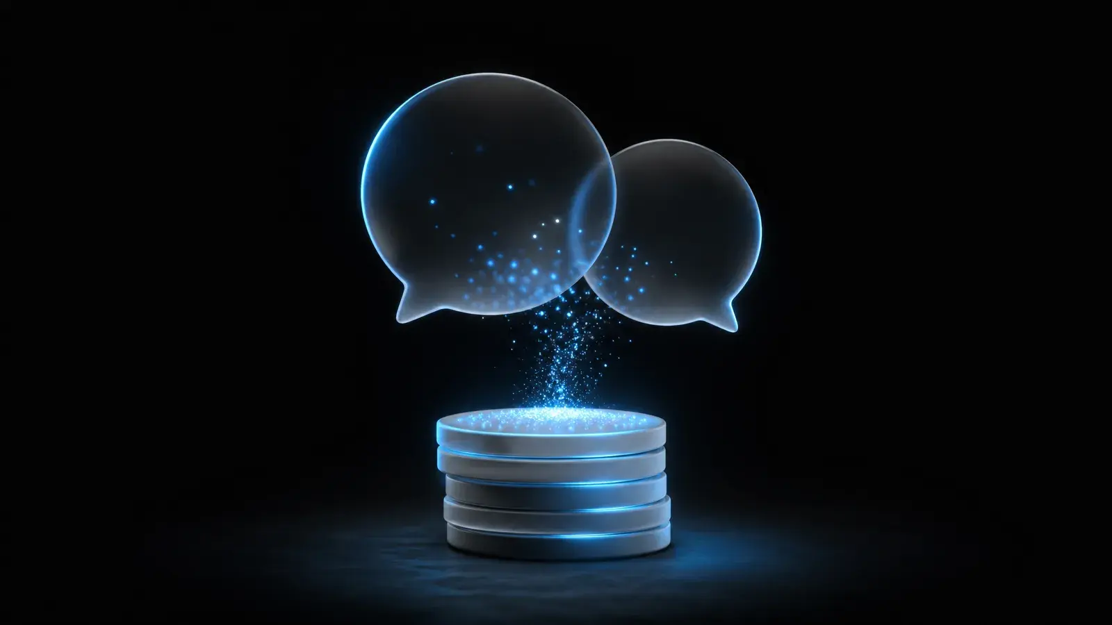 Glass chat bubbles resting on glowing coins, a symbol of the cost of an AI chatbot